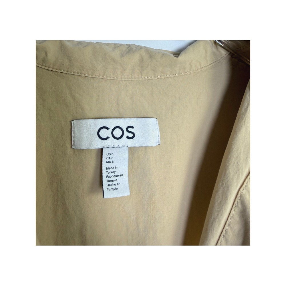 COS Shirt Dress Womens Size 6 Beige Oversized Puff Sleeve Button Front Pocket - Picture 4 of 6